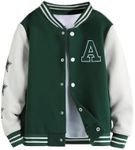 SHENHE Boy's Button Up Varsity Jacket Color Block Letter Print Baseball Bomber Jacket Dark Green 13-14Y