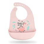 YOUSTYLO - YOU ARE PRIORITY Waterproof Silicone Bib for Feeding Infants Babies and Toddlers 6M to 5 Yr | Rice Pocket Adjustable Silicon Soft Baby Bib Keeps Stains Off (1 Pc, Pink, Happy Dino)