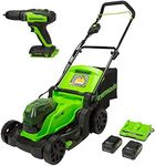 Greenworks 48V (2 x 24V) 17" Brushless Cordless Lawn Mower + 24V Drill/Driver, (2) 4.0Ah USB Batteries (USB Hub) and Dual Port Rapid Charger Included