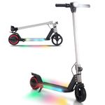 BIIST Silver 6.5“ Foldable Lightweight Electric Scooter for Kids, Front LED Lights and Multicolor Shining Pedal Lights; Electrics Scooter for Kids Age 6+, UL 2272 Certified