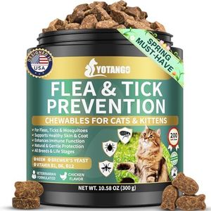 YOTANGO Flea and Tick Prevention for Cats Chewables, 200 Soft Treats Natural Flea Chewables for Cats, Cat Flea & Tick Control, Skin & Coat Support for Kitten Cat - All Breeds & Ages
