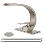 Wovier Brushed Nickel Bathroom Sink Faucet,Unique Design Single Handle Single Hole Brass Lavatory Vanity Faucet,Basin Mixer Tap with Supply Hose and Pop Up Drain Assembly