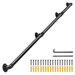 Aolloa 8FT Stair Handrail Hand Railing for Stairs, Wall Mount Stair Railing Iron Staircase Banisters for Indoor Outdoor Stairs, Black