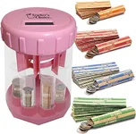 Teacher's Choice Digital Coin Counter Automatic Coin Sorter - 2023 Version - Automatically Sorts U.S. Coins into Individual Tubes and Keeps Digital Count, with 20 Coin Wrappers Included (Pink)