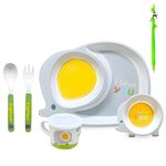 Funeiko Bamboo Fibre Dinner Set for Kids - Bamboo Feeding Set for Kids - Dinner Set for Kids, Bamboo Plates, Bowl, Spoon for Kids, Tableware Set for Kids (Elephant Set)