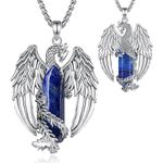 EUDORA Phoenix Lapis Lazuli Necklace for Women Men Silver plated copper, Vintage Viking Celtic Flaming Phenix Pendant Lapis Lazuli Amulet Jewelry Gifts for Women Men,20"+2"