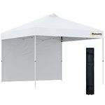 Outsunny 10' x 10' Pop-Up Canopy Tent with 1 Removable Sidewall, Instant Sun Shelter, Tents for Parties with Wheeled Carry Bag for Outdoor, Garden, Patio, White