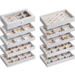 ProCase Jewelry Organizer Tray Jewelry Storage Box, Stackable Velvet Jewelry Drawer Organizer Inserts Earring Holder for Stud Earring Necklace Rings Bracelet, 8.27 x 4.72 x 11.3" -Grey, 10 Layers