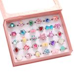 Pinkgarden Little Girl Jewel Rings in Box, Adjustable, No duplication, Girl Pretend Play and Dress Up Rings (30 Jewelly Ring)