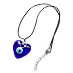 Evil Eye Pendant Necklace Heart Shape Glass Turkish Blue Eye Lucky Necklace for Women Men Jewelry