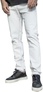 Mens Slim Fit Jeans Stretch Designer Denim Pants for Men Skinny Tapered Leg Stone Wash White 28