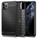 Qiinogow Case Compatible with iPhone 11 Pro Max, Slim Fit Phone Cover with Shock-Absorption, Carbon Fiber TPU Rubber Protective Case, Black