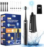 Electric Toothbrush with Water Cordless Flosser, 320ML Portable Travel Water Dental Flosser for Teeth with 5 Modes & 6 Jet Tips & IPX7 Waterproof for Teeth Cleaning and flossing (Black)