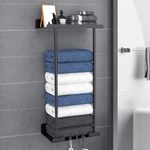 Towel Racks for Bathroom, No Drilling Towel Holder Towel Rack, Towel Storage Wall Mounted, Adjustable Towel Rack Bathroom Storage, Bathroom Towel Holder Towel Shelf for Rolled or Folded Towels, Black