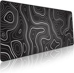 Minimalist Topographic Map Mouse Pad - Contour Extended Large Stitch Edge Mousepad. Black & White Non-Slip XL Gaming Desk Mat