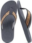 KuaiLu Mens Flip Flops Arch Support Orthotic Orthopedic Plantar Fasciitis Comfortable Waterproof Open Toe Summer Beach Leather Thong Sandals Cushion Slip on Slippers Wood Like Fabric Grey Size 13