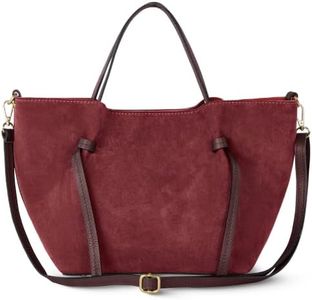 TAKEASY Italian Genuine Suede Tote Bag for Women with Detachable Strap | Structured Top-Handle Purse with Interior Pouch (Burgundy)