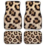 Biyejit Leopard Print Soft Rubber Car Floor Mats Carpet 4 Non Slip Car Front Rear Floor Liner Auto Accessories Car Mats for Women Men