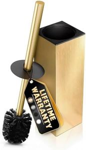 Stainless Steel Toilet Brush and Holder Set Gold & Square Design - Corrosion and Scratch-Resistant Gold Toilet Brush and Holder Set with Splash Protection - for Deep & Effective Bathroom Cleaning