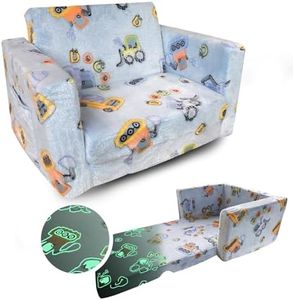 Truwelby Kids Sofa, Glow in The Dark Toddler Chairs Children's 2 in 1 Convertible Sofa to Lounger - Extra Soft Flip Open Chair & Sleeper, Toddler Couch Chair, Sofa Bed for Boys Girls