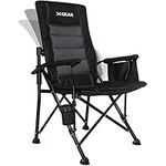 XGEAR Adjustable Oversized Camping Folding Chair High Back Camp Chair with Lumbar Back Support Heavy Duty Support 350 LBS Portable Outdoor Lawn Chairs with Cup Holder(Black)