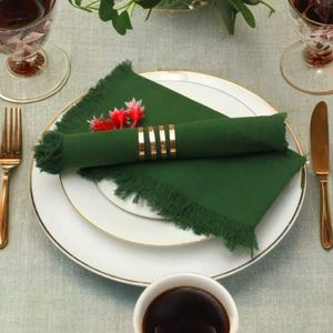 Upgrade Your Dining Experience with Cotton Table Napkins Cloth - Fringe Dinner Napkins with Rings - Elegant Rustic Frayed Edge Napkins for Dinners,Parties & Everyday Use -Set of 4, 18x18 Inches-Green