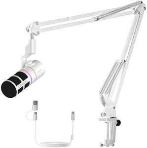 COMICA EJoy D10(A) USB Gaming Microphone – Boom Arm Mic with Noise Cancellation, XLR/USB-C, Real-Time Monitoring, Muting, RGB Professional Studio Mic for Gaming, Streaming, Podcast, Recording (White)