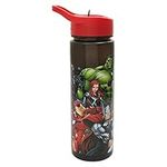 Marvel Avengers Water Bottle Flip Up Straw 600ml – Official Disney Merchandise by Polar Gear Reusable Non Spill - BPA Free - Recyclable Plastic - Ideal For School Nursery Sports Picnic,Black/Red