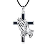 YAFEINI Praying Hands with Rosary Necklace Sterling Silver Black Cross Necklace for Men Jewellery for Men