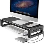 VAYDEER USB 3.0 Aluminum Monitor Stand Metal Riser Support Transfer Data,Keyboard and Mouse Storage Desk Organizer for Laptop,Computer,Notebook(Monitor Size Up to 27 inches)(Black)