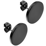 JewelryWe Pair of Mens Womens Stainless Steel Unisex Illusion Round Tunnel Plug Post Stud Earrings 2pcs, Black (14mm)