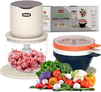 Arigold Wireless Mini Food Processor 600ML + 3/240ml Bowls - Kitchen Essentials, Small Blender for baby food, Chopper, Kitchen Appliances, Vegetable slicer, garlic mincer, meat grinder, meat slicer.