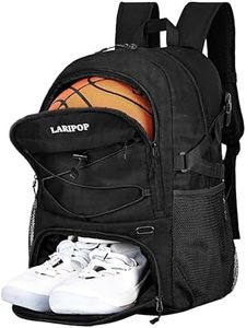 LARIPOP | Large Basketball Backpack Bag Sports with Separate Ball holder & Shoes Compartment Fit 14+ Shoe, Boys Girls Woven,Best for Basketball, Soccer, Volleyball, Swim, Gym, Travel Youth And Adult