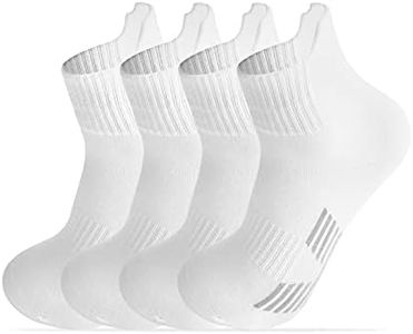 BAYKUORA Calf 100% Cotton Socks,Mid Casual Ankle Socks for Mens,Athletic Towel Sock with Cushion,4 Pairs, White Gray, 6-10.5