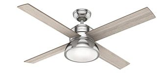 HUNTER FAN Ceiling Fan Loki 132 cm Indoor, with light and Handheld remote, Brushed Nickel, 4 Reversible Blades Light Gray Oak and Natural Wood Ideal for Summer or Winter, Model 50424