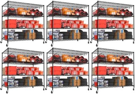 PrimeZone 6 Packs 55.5" W x 24" D x 80" H Heavy Duty Wire Storage Shelves with Wheels, 4 Tier Adjustable NSF Commercial Garage Shelving Unit, Rolling Metal Organizer Shelf Rack for Warehouse, Pantry