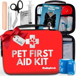 Dog First Aid Kit - Vet Approved Emergency Supplies for Dogs & Cats - Pet First Aid Handbook, Tick Remover, Slip Leash & Medical Essentials for Home, Camping, Car, RV, Travel, Road Trip