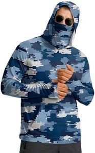 Hooded Sun Shirts for Men - Fishing Hoodies for Men with Hood & Face Mask & Thumb Hole Camouflage Print Long Sleeve UV Protection Shirt Men Breathable Rash Guard Shirt - Hiking,Fishing,Camping,Travel