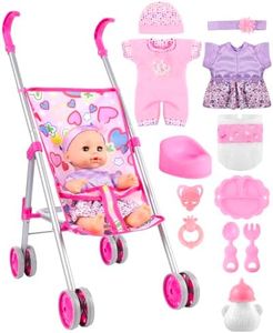 GAGAKU Baby Doll Stroller Playset with 12-inch Doll & Accessories, Foldable Lightweight Toy Stroller for Toddler Girls Kids Ages 3+, 12" Baby Doll and Accessories Included