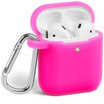 AirPods Case, GMYLE Silicone Protective Shockproof Case Cover Skins with Keychain Compatible with Apple AirPod 2 and 1 Charging Case, Rose Pink [Front LED Visible]