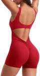 YEOREO One Piece Workout Jumpsuits for Women Backless Tummy Control Sleeveless Jumpsuits Lizvette V Back Scrunch Yoga Romper Red M