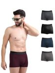 Freecultr Men's Underwear Anti Bacterial Micromodal Airsoft Trunk - Non Itch No Chaffing Sweat Proof - Prussian Blue,Pot Black,Smoke Grey,Sangria Wine,Ash Grey Size M Pack 5