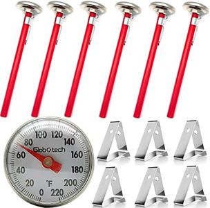 Kitchen Food-Cooking Meat Coffee Thermometer – 6pc Pocket Espresso Thermometer for Milk Foam Frothing Chocolate Water Grill, Turkey, BBQ Temperature Stainless Steel 1" Dial 5" Long Stem