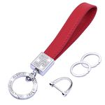 Wisdompro Bling Leather Car Keychain, Universal Heavy Duty Key Fob Keychain, Genuine Leather and Sparkling Rhinestones, Fashionable Accessories Keychain for Men and Women - Red