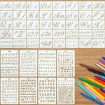 Devasya Crafts 48 Pieces Letter&Number Stencils Set Reusable Plastic Alphabet Stencil Upper&Lowercase Alphabet Number Sign Painting Template With 4 Painting Brushes For Painting On Wood Journal Diy Project