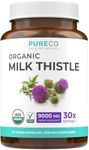 USDA Organic Milk Thistle Capsules - 80% Silymarin Supplement for Liver Support- Super Concentrated 300mg of 30:1 Milk Thistle Extract Equivalent to 9,000mg (60 Count (Pack of 1))