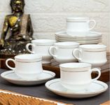 BharatTradeDynamics Fine Bone China White Cups and Saucer with Golden Line, 150 ml Tea Cup Set of 6 Cup and Saucer Set for Tea Milk Coffee Chai, Teacup Set, Cup & Saucer Sets, (6 Cups and 6 Saucer)