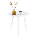 H JINHUI Round Side Table, Round Sofa End Coffee Table, Modern Simple Metal Frame End Table, Metal Accent Table for Small Spaces, Living Room, Bedroom, Balcony, Easy Assembly (White)