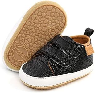 BABSMULY Baby Boys Girls Shoes Non-Slip Rubber Sole High-Top PU Leather Sneakers Infant First Walking Shoes Toddler Crib Shoes Newborn Loafers Flats.(Black, 12-18 Months)