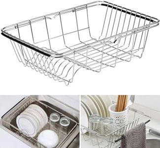 Expandable Dish Drying Rack Over Sink Adjustable 35 to 47cm, Stainless Steel Dish Drainer Rack/Basket for Kitchen, Adjustable Rustproof Cutlery, Utensils, Fruit Vegetable Drainer for 1-2 People (01)